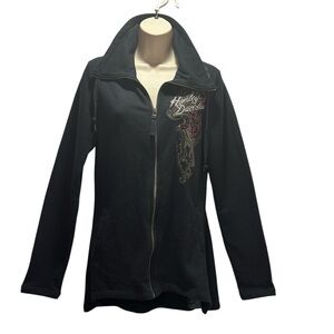 Harley Davidson Women's Black Bejeweled Graphic w/Rhinestones Zip Up Jacket
